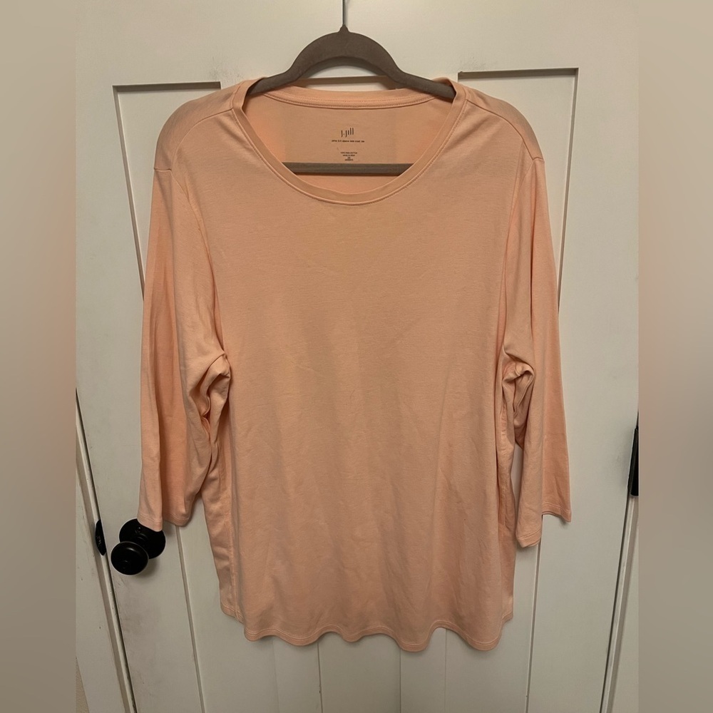 J.Jill pima cotton 3/4- sleeve side-inset tee Shirt Plus Size 2X Peach